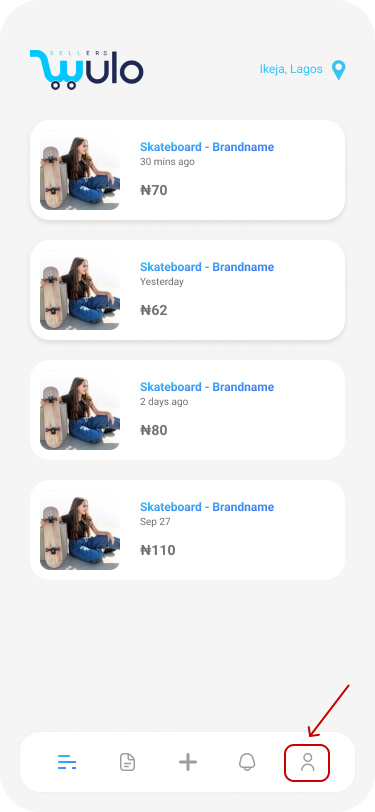 The Wulo Seller shelf screen, showing listings grouped by category